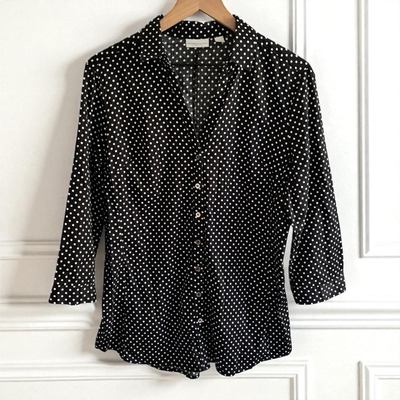 New York & Company Button Up Shirt Polka Dot Roll Tab Office Casual Size Large - Picture 1 of 16